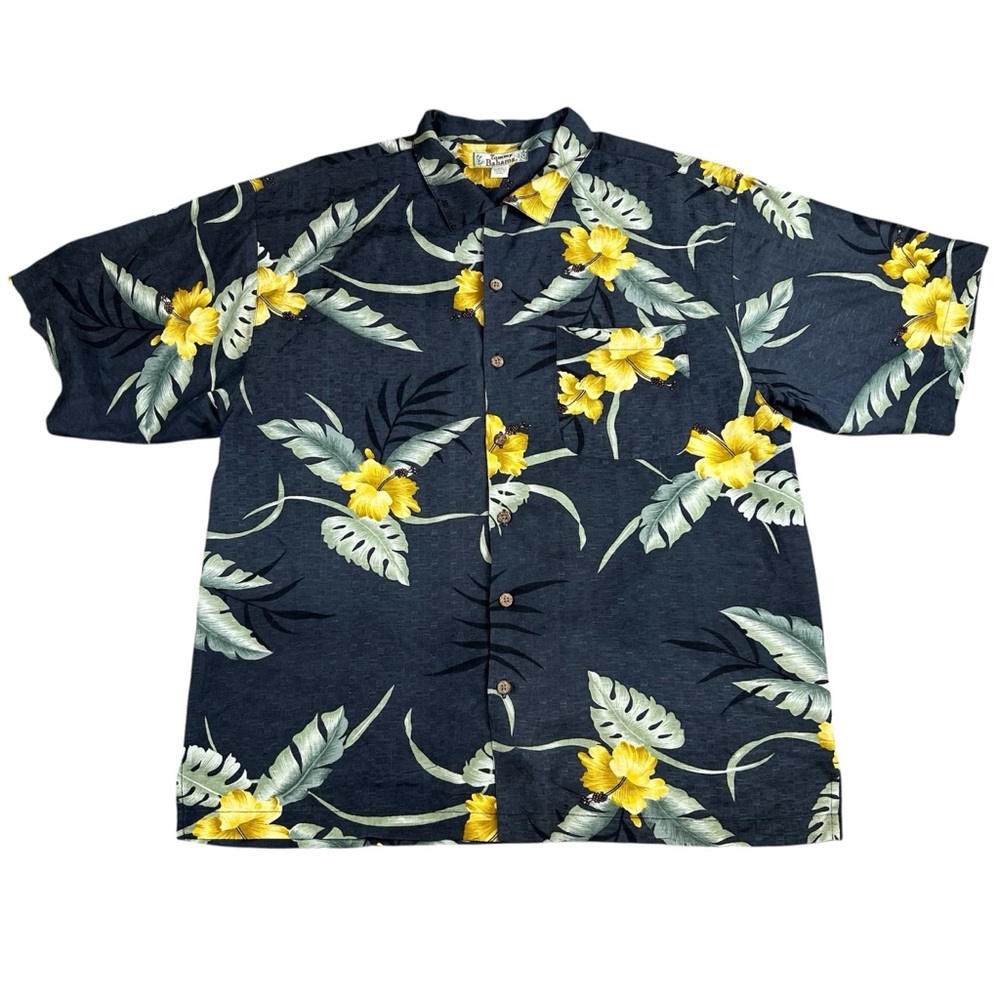 Vintage Tommy Bahama Hawaiian Shirt 100% Silk Yellow Floral Print - Size XL